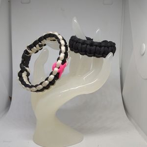 🌷‼️5/$20 - Lot of 2- 550 Paracord Survival Bracelet White/Pink/Blk 8" & Mini 5"
